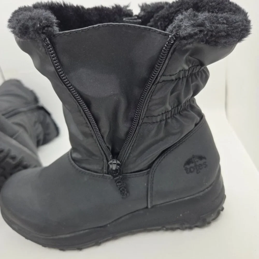 Totes Sim Black Faux Fur Lined Waterproof Winter Snow Boots Women's Size 6